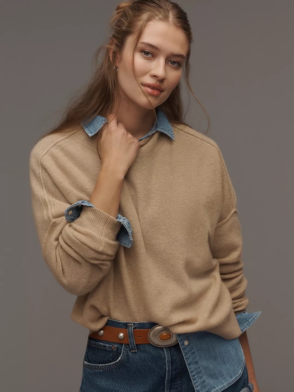 Pilcro Alani 100% Cashmere Mock-Neck Sweater | L